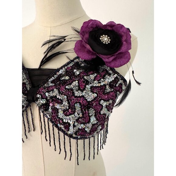 90s vintage purple sequin beaded glamour costume girls dance top XXS womens - Picture 3 of 8